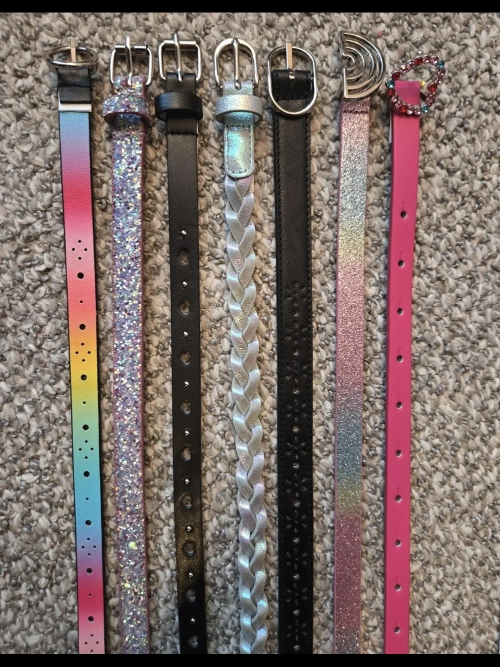 Assorted Kid's Fashion Belts - Pink, Silver, Black, Rainbow